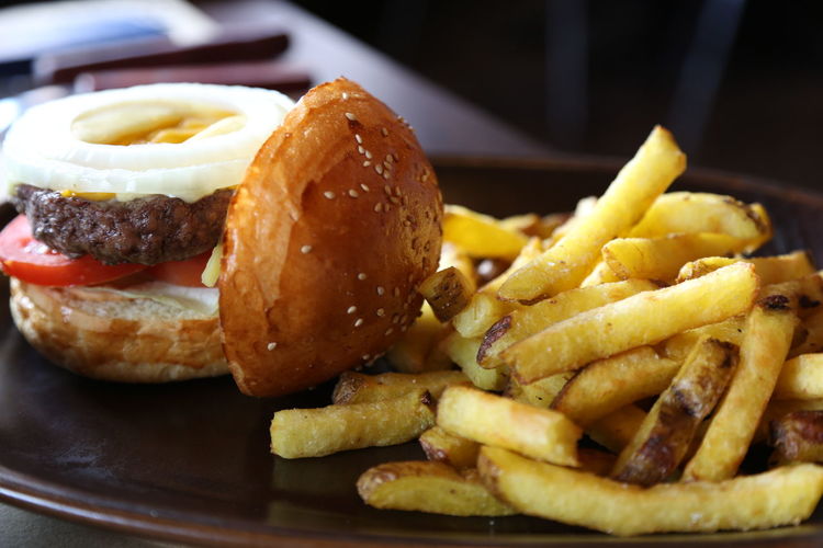 Close-up of burger on plate