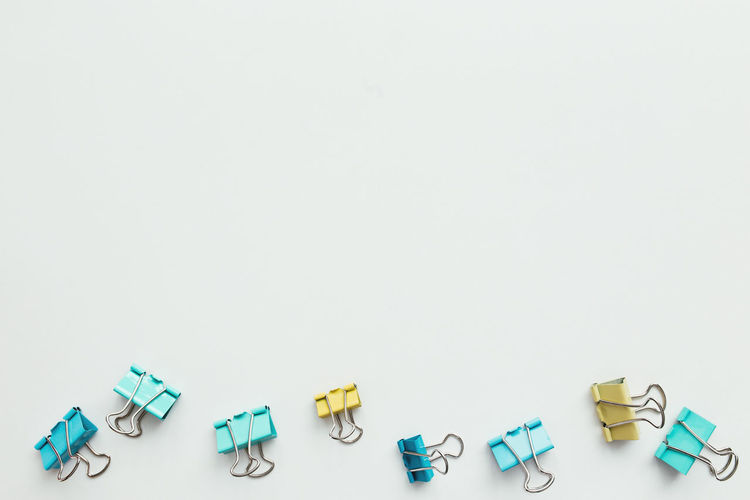 High angle view of toys against white background