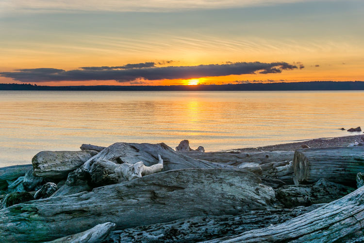 Scenic view of sea against sky during sunset