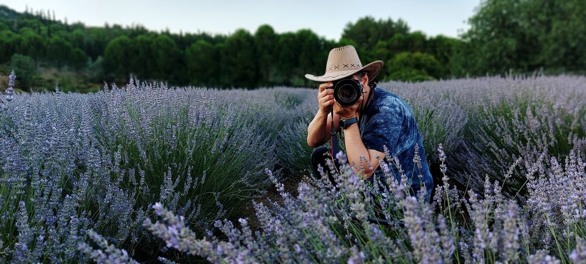 A photographer with lavenders