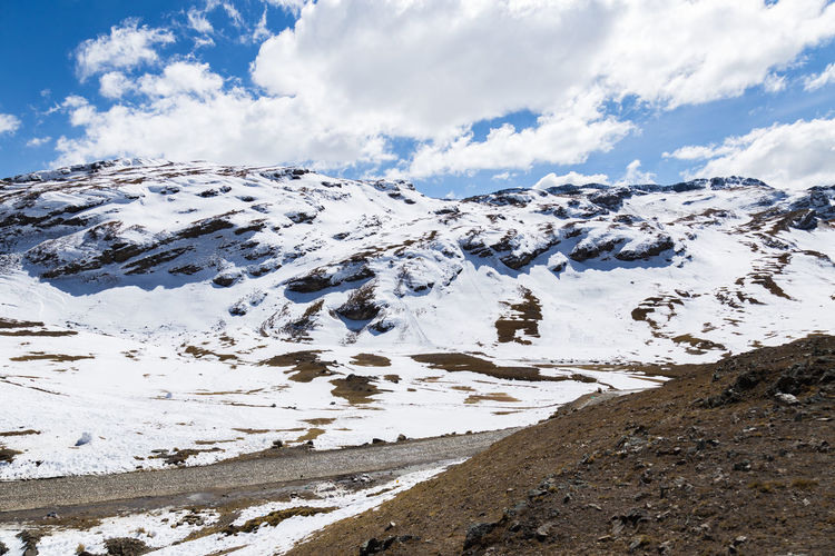Scenic view of snowcapped mountains against sky