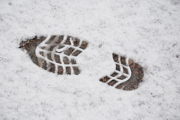 High angle view of snow covered land