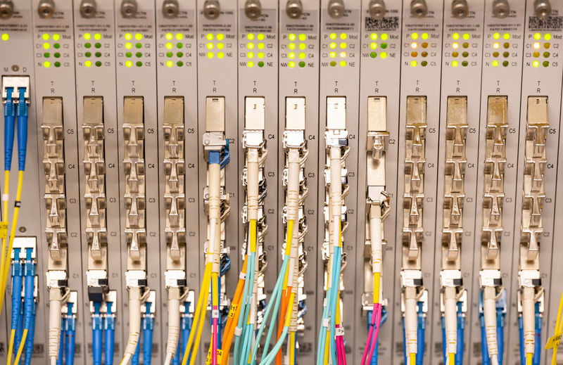 Network switch and network cable fiber optic fiber in a data center