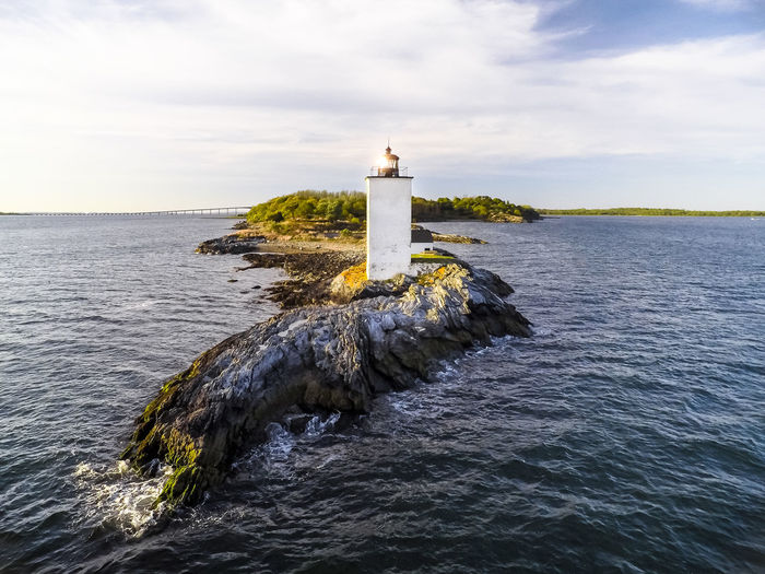 Dutch island lighthouse as seen from aerial drone