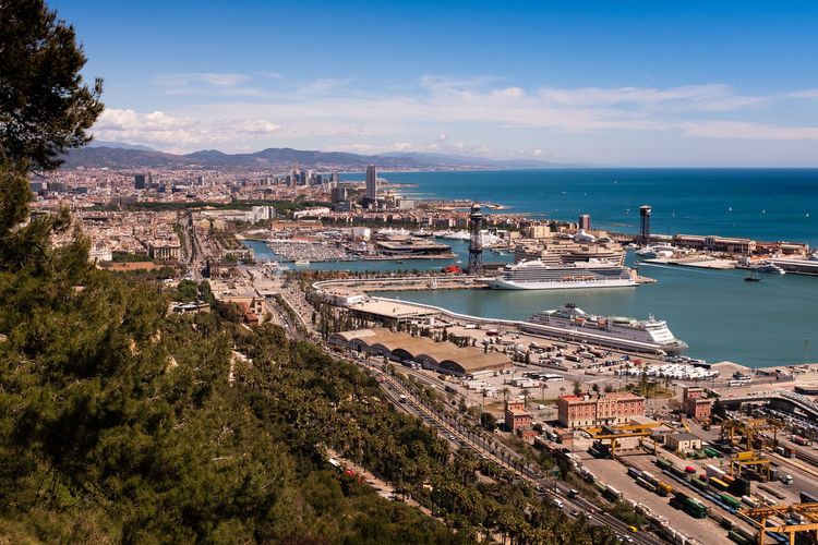 Panoramic view over port vell from the summit of montjuïc, barcelona, catalonia, spain