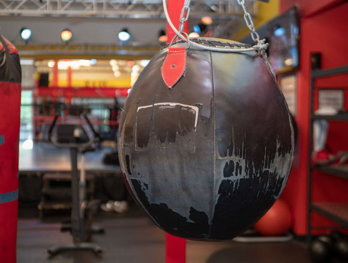 Close-up of punching bag in gym