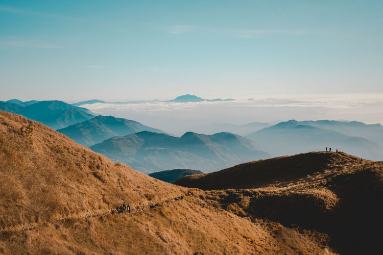 Scenic view of the sea of clouds at the summit of mount pulag national park, benguet, philippines.