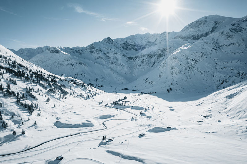 Scenic view of snowcapped mountains against sky