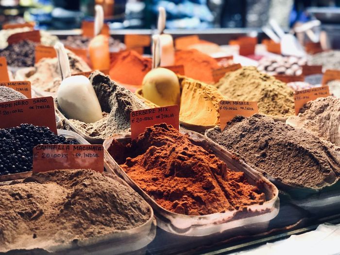 Close-up of spices for food for sale at market stall