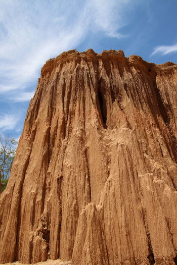 Low angle view of rock formation against sky