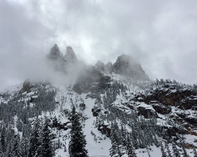 Scenic view of snow covered mountains against sky