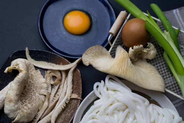 Close-up of mushrooms and the ingredients 