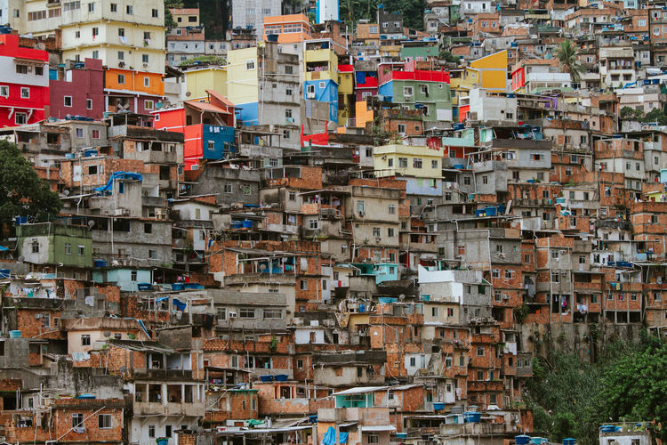 Full frame shot of buildings on top of each other in poor neighborhood 