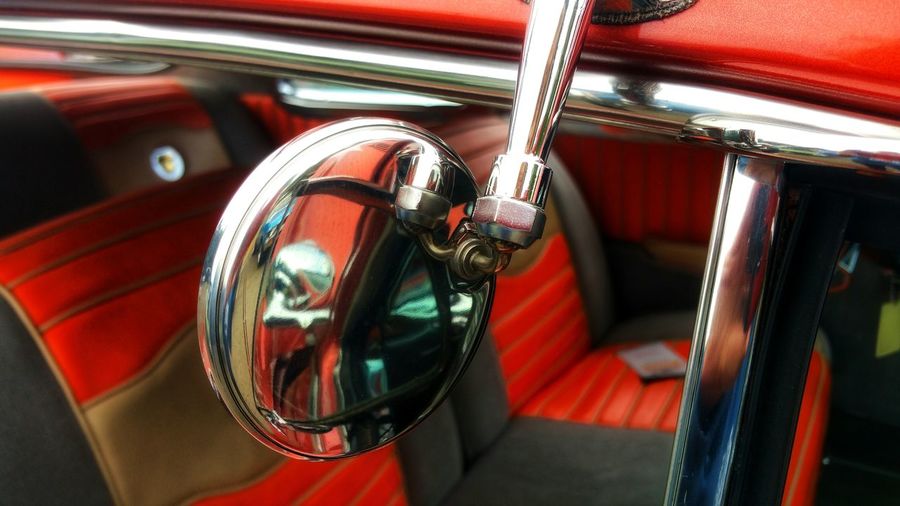 Close-up of vintage car side mirror