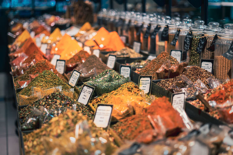 View of spices for sale in store