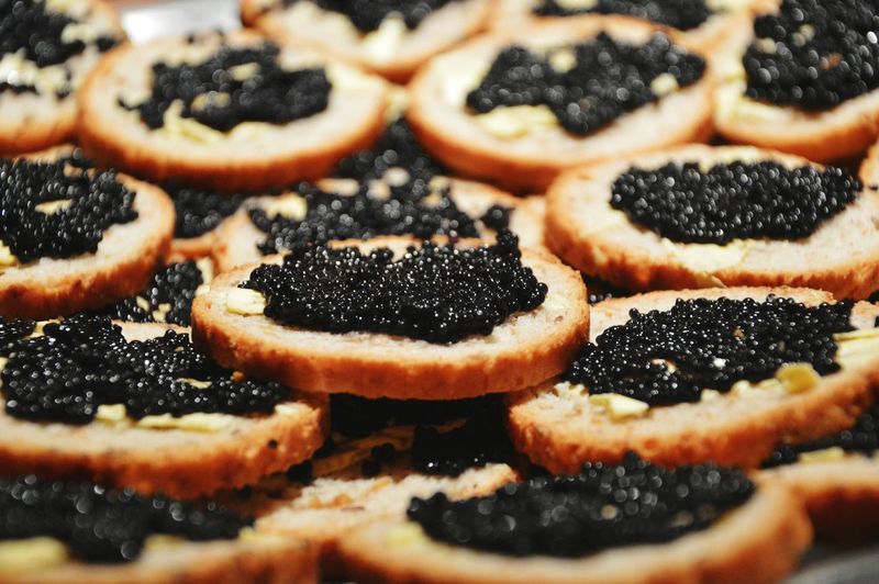 Full frame shot of caviar canapes