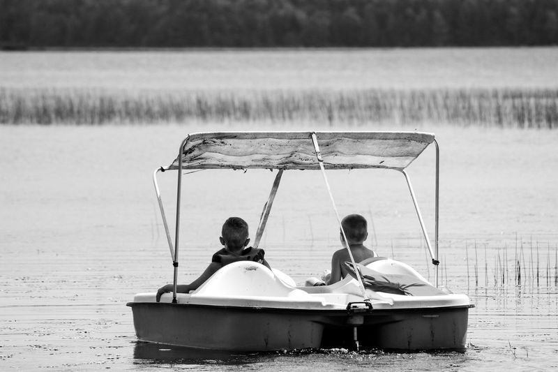 Two children in pedal boat