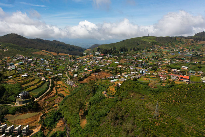 High angle view of townscape against sky