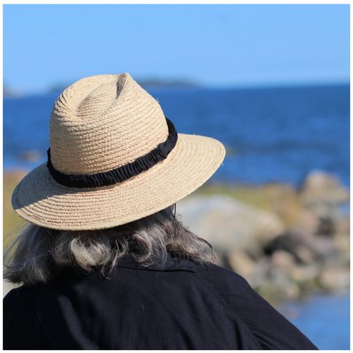 Rear view of man wearing hat on beach