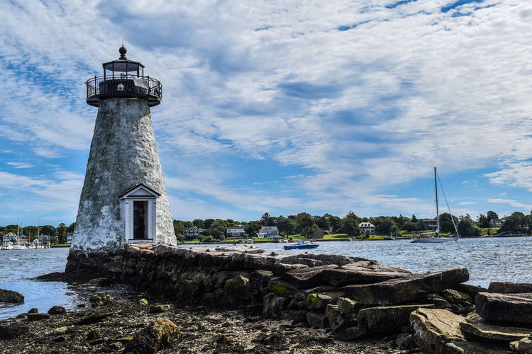 Beautiful summer day at palmer island lighthouse in new bedford massachusetts.