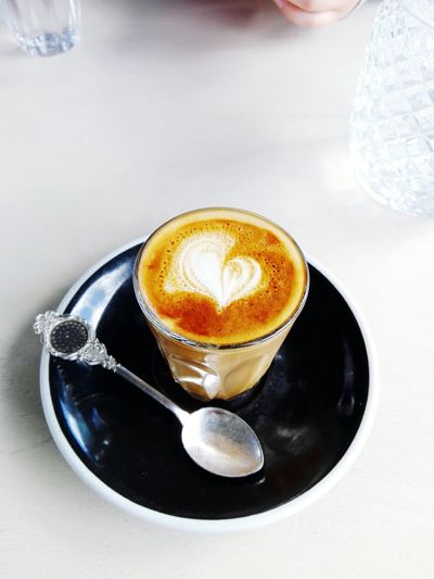 High angle view of coffee on table