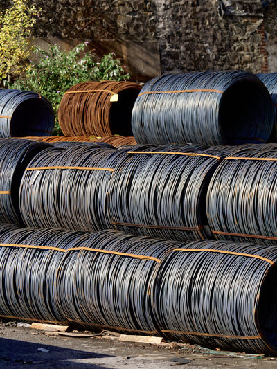 Coils of wire in a storage in the city of altena. wire town of altena with the german wire museum.