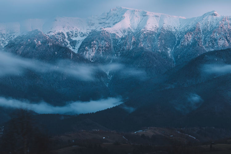 The mountains at blue hour after sunset.